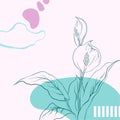 Flower silhouette. Minimal hand drawn geometric shapes composition. Pastel colorful pattern. Editable mask.